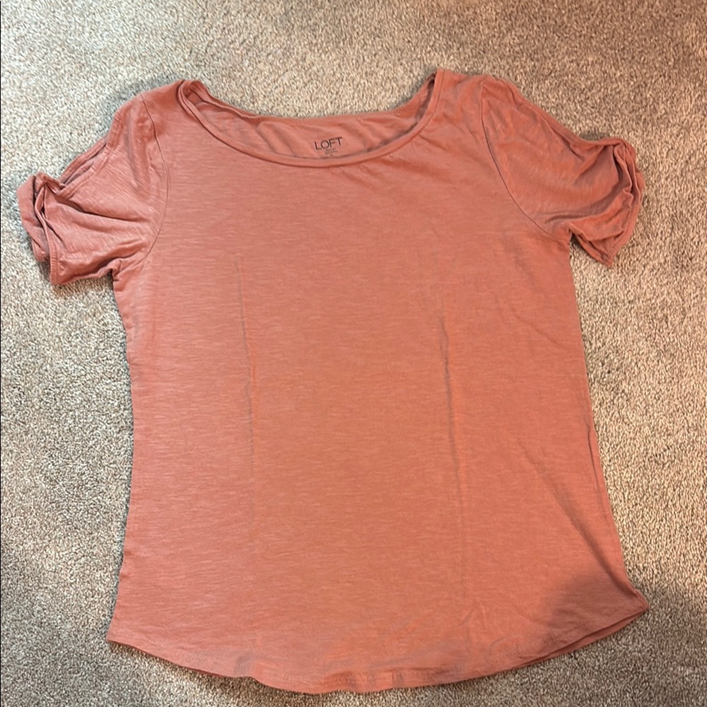 LOFT Pink Fitted Ruched Short Sleeve T-Shirt